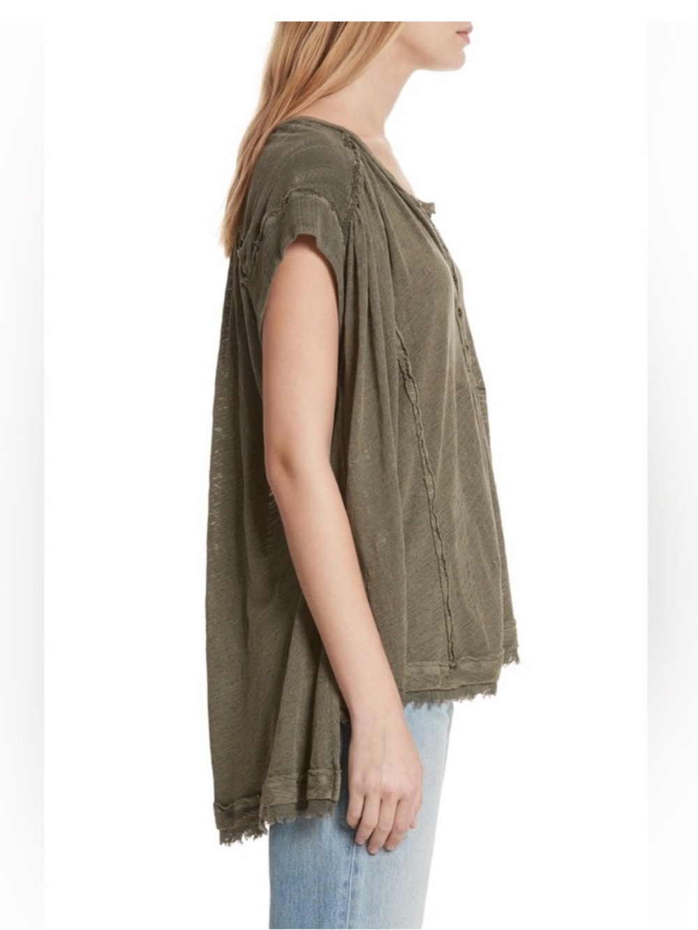 Free People Olive Green Women's Button Aster Glow Flowy Henley Top size large - Picture 5 of 10